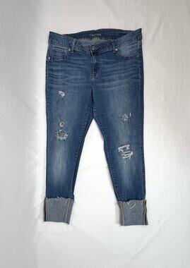 Maurices Womens Jeans 16W Regular Distressed Ripped Cuffed Stretch Denim Blue